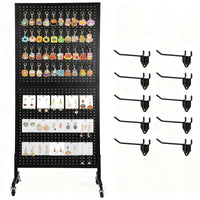 Présentoir à panneaux perforés Garvee 60 x 150 cm avec base en T et roulettes, 10 crochets, structure en fer robuste pour l'art et le commerce, mobile et polyvalent, noir
