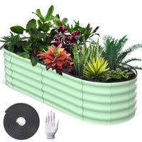 Potager surélevé Garvee, en métal ovale, avec revêtement aluminium-magnésium-zinc, pour le jardin, flexible, antirouille, stable, moderne et durable.