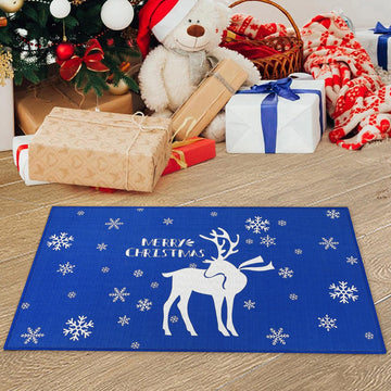 Garvee Deurmat Tapis antidérapant décoratif de Noël 50x80 cm en tissu non tissé, blanc et bleu, pour entrée intérieure et extérieure