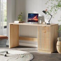 Bureau de direction Garvee 60" avec rangement, bureau moderne pour bureau à domicile, MDF de 1,18" (3 cm), chêne naturel, salon et bureau