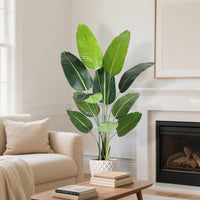 Arbre artificiel Oiseau de Paradis Garvee de 1,7 m (5,5 pi) avec 11 troncs, pot en ciment ajustable, décoration intérieure et extérieure, vert