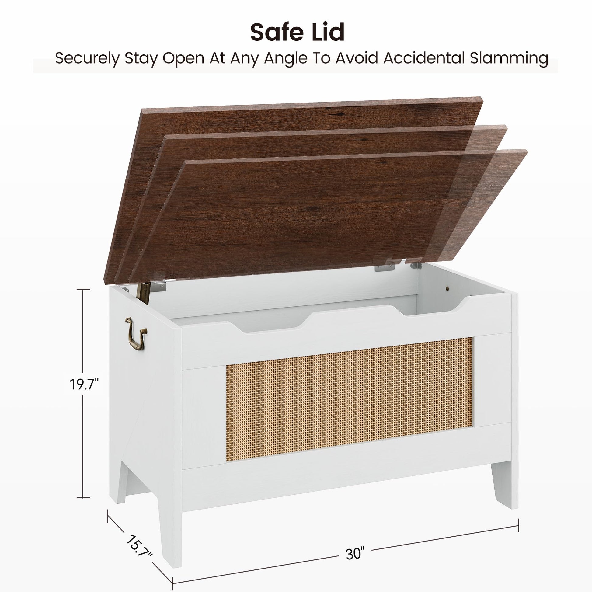 Garvee Coffre de Rangement en Bois avec Charnières de Sécurité, Banc Robuste 159 kg, Style Rustique Blanc, pour Salon et Salle de Jeux
