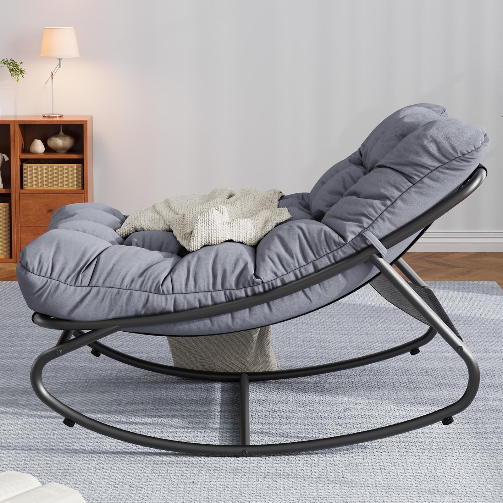 Fauteuil à bascule d'extérieur Garvee, structure en métal, réglable, imperméable, confortable, capacité de 204 kg, gris foncé, pour terrasse, jardin, salon