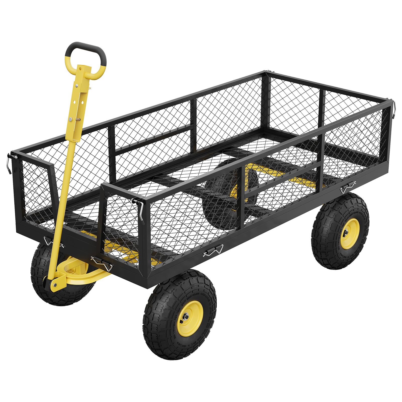 Chariot de jardin GARVEE 408 kg (900 lb), acier robuste 109 × 51 cm, côtés grillagés amovibles, poignée réglable, pneus 25 cm