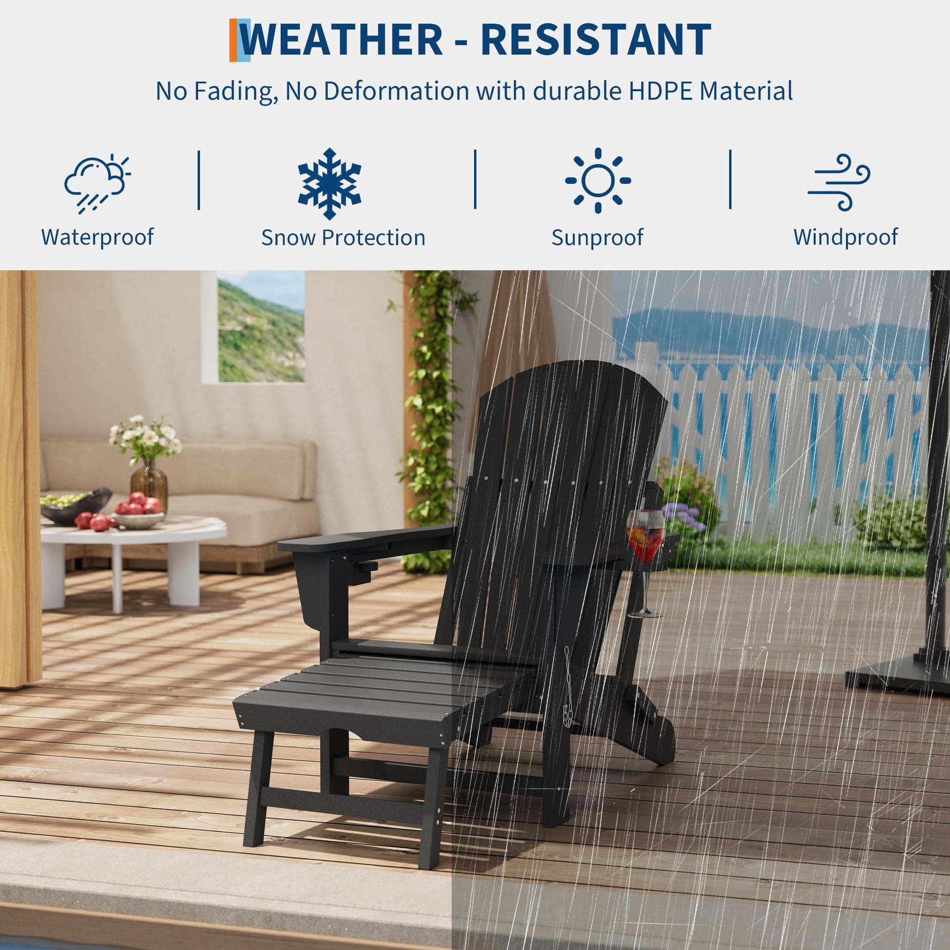 Garvee Fauteuil Adirondack pliable 4 en 1 avec repose-pieds rétractable et porte-gobelet, HDPE résistant, base amovible, coloris naturel
