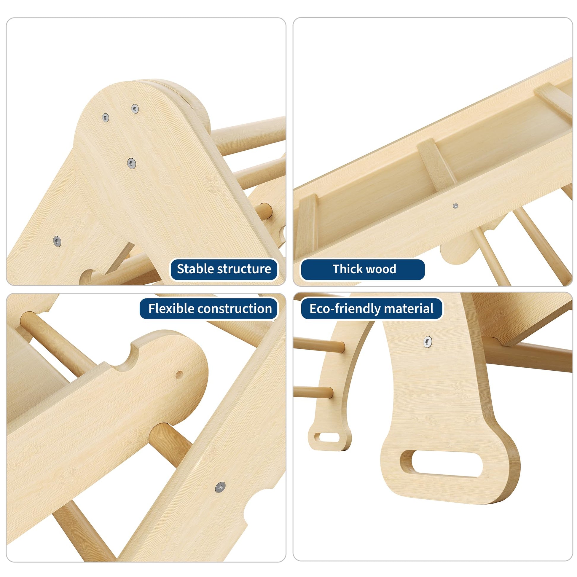 Ensemble triangulaire Garvee Pikler 7 en 1, jouet d'escalade pliable en bois de style Montessori pour bébés et jeunes enfants, 54 cm (21,3 po) de hauteur, couleur naturelle.