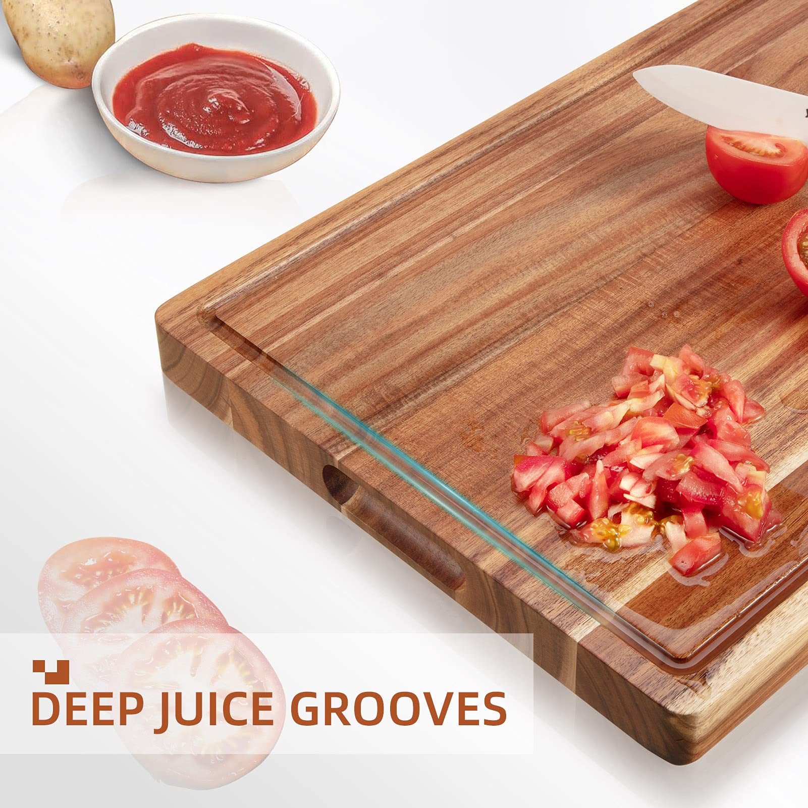 Planche à découper Garvee en bois d'acacia 50×38×3,8 cm – Avec rainure à jus, double face, robuste et polyvalente