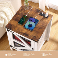 Garvee table de chevet style campagne avec chargeur intégré, plateau de 46 cm, 2 ports USB, 2 prises de courant, bois, étagères réglables, chambre, salon