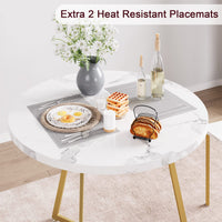 Ensemble table et chaises de salle à manger Garvee pour 2 personnes, table de cuisine ronde moderne avec chaises rembourrées, marbre blanc et or, MDF et acier, gain de place pour les petites pièces