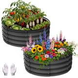 Garvee Bac de Jardin Surélevé Galvanisé 91 x 91 x 3 cm, antirouille, Bords en Caoutchouc, Gants Inclus, Gris Foncé, Extérieur