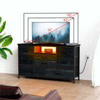 Meuble TV Garvee à 8 tiroirs avec éclairage LED et prise électrique pour salon et chambre, en MDF, éclairage RGB, grand espace de rangement, gestion des câbles, blanc