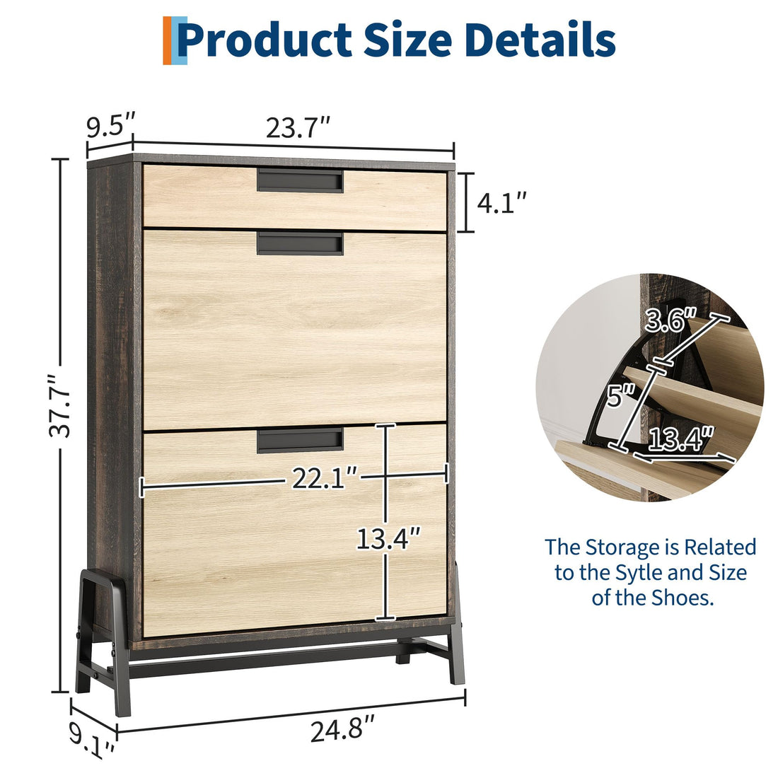 Garvee Meuble de rangement à chaussures avec 2 tiroirs pliables, 1 tiroir, en bois, pieds en métal, étroit, idéal pour l'entrée et le salon.
