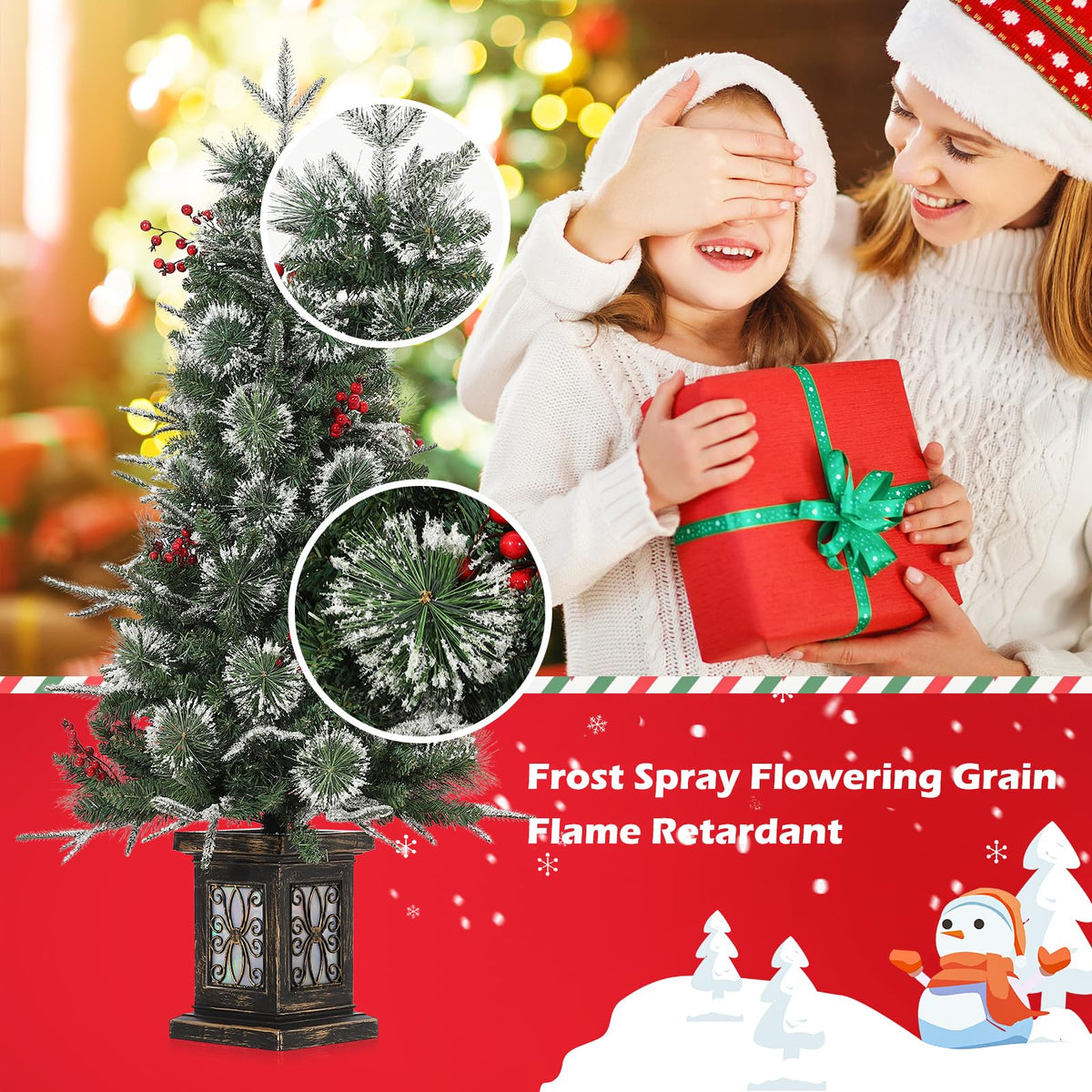 Garvee sapin de Noël artificiel, 1 pièce, 120 cm, 150 LED (blanc chaud et multicolore), 8 modes d'éclairage, base à neuf têtes d'oiseau, fibre optique
