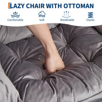 Fauteuil relax Garvee avec repose-pieds, ergonomique et robuste, revêtement en imitation fourrure de lapin, pour salon et bureau, pliable, grand format, gris