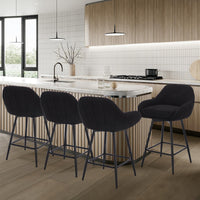 Tabourets de bar pivotants modernes Garvee, lot de 2, hauteur comptoir 66 cm, tissu sherpa, pieds en métal, noir, îlot de cuisine