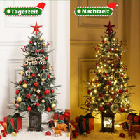 Sapin de Noël artificiel Garvee 125 cm avec éclairage LED et socle renne - Décoration de Noël festive