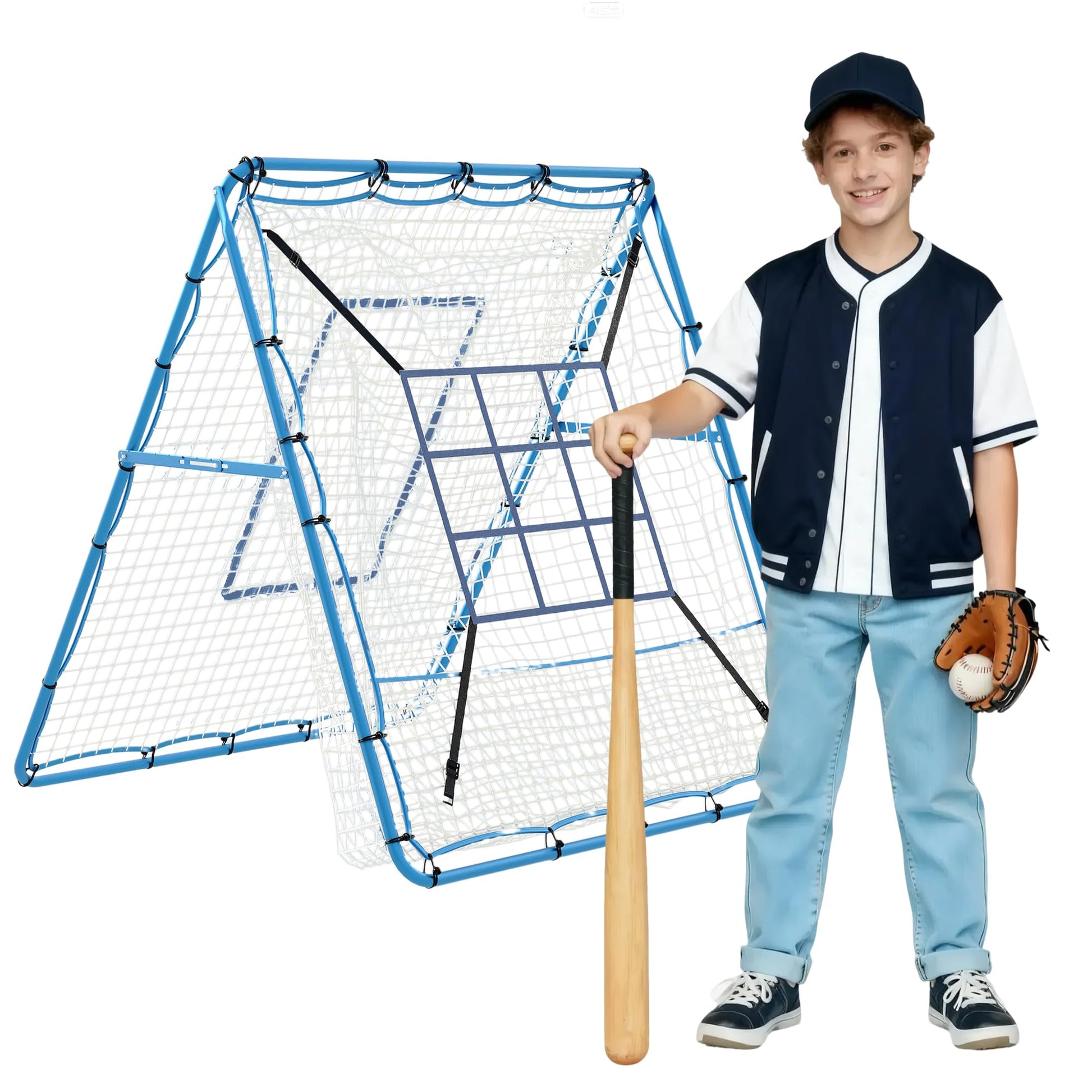 Filet de rebond Garvee pour lanceur de baseball, 1,5 x 1,2 m, avec cible à 9 trous, angle réglable, cadre en métal, pliable, polyvalent pour le jardin et l'entraînement.