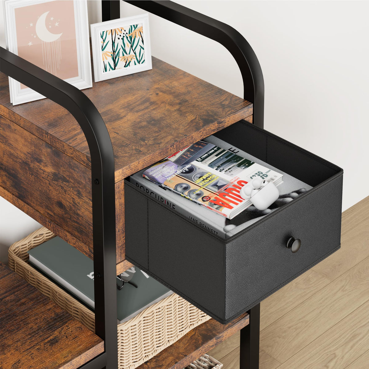 Armoire-penderie 3 en 1 Garvee avec étagère à chaussures et tiroir pour entrée et couloir, bois et métal, style ferme moderne, noir et blanc, gain de place
