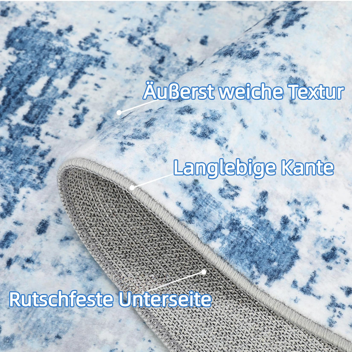 Garvee tapis antidérapant lavable 200 × 290 cm design abstrait moderne pour salon et chambre, bleu clair