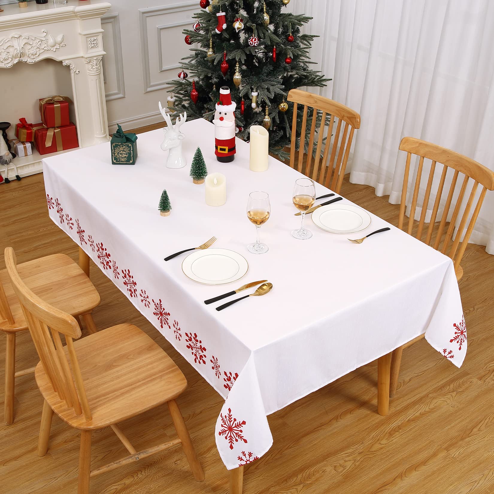 Nappe rectangulaire Garvee Kerst à motifs de flocons de neige, déperlante, infroissable, 137 x 200 cm, blanche, décoration de Noël et du Nouvel An