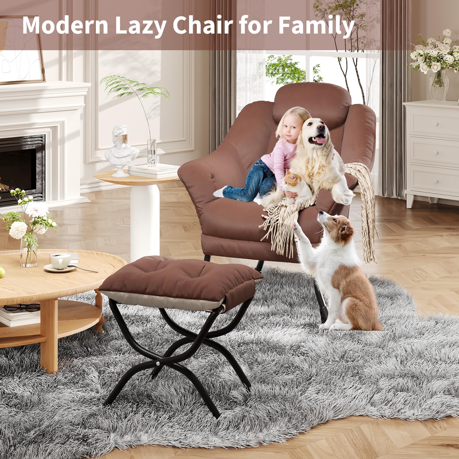Fauteuil de lecture ergonomique Garvee Lazy Chair avec repose-pieds, pliable, garnissage en coton PP, housse amovible et lavable, design moderne et confortable, gris.