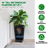Garvee Lot de 2 jardinières de 57 cm de haut avec arrosage automatique et indicateur de niveau d'eau pour balcon et terrasse, à pois noirs et blancs, en plastique résistant aux intempéries