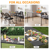 Table pliante Garvee à 4 pieds avec pieds en métal, plateau en cuir PU, robuste pour une utilisation intérieure et extérieure, noire, gain de place