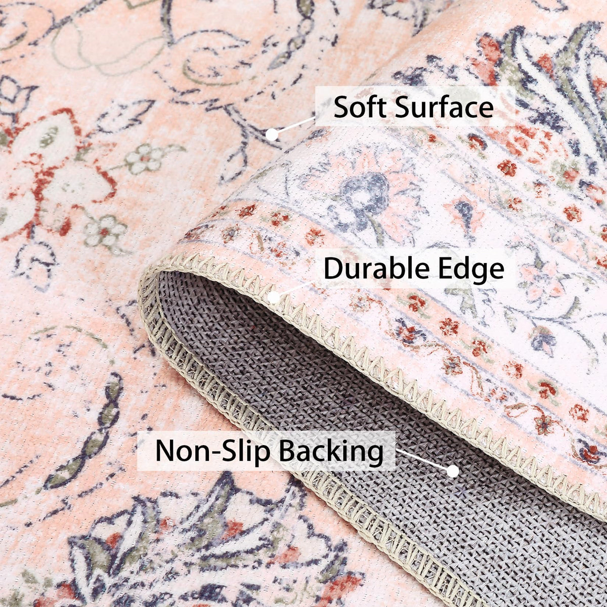 Tapis d'intérieur et d'extérieur Garvee Vintage Antidérapant Résistant à l'eau et aux taches Lavable 140x200 cm Rose Salon Chambre Bureau