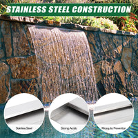 Fontaine de piscine en acier inoxydable Garvee, cascade, déversoir, 45 x 11 x 8 cm, antirouille, pour jardin et piscine