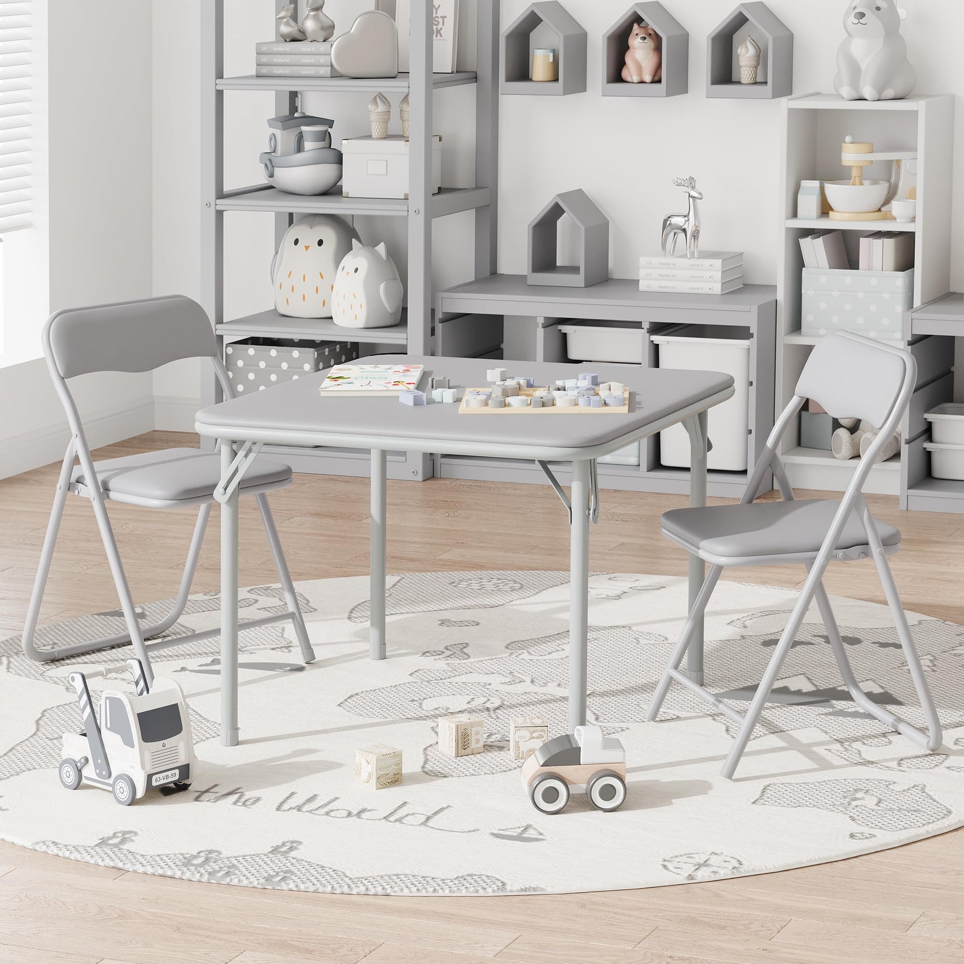 Ensemble table et chaises pliantes Garvee pour enfants, avec coussins d'assise en PU, structure robuste en acier, pliable, idéal pour manger, lire et jouer, compact, multicolore