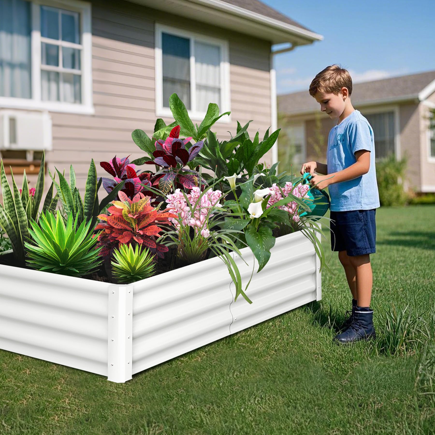 Jardinière surélevée Garvee, en métal, rectangulaire, 180 x 90 x 30 cm, revêtement en poudre antirouille, idéale pour jardin, balcon ou terrasse.