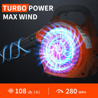 Souffleur de feuilles portatif à essence Garvee 28 cm³, 1,1 CV, 490 CFM, 290 km/h, pour jardin, cour, allée et neige, orange