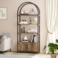 Étagère arquée à 4 niveaux Garvee avec portes, structure métallique industrielle, 182 cm (71,5 pouces), design ouvert, marron, idéale pour le salon et le bureau.