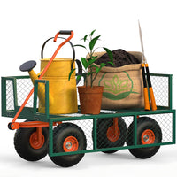 Garvee Chariot de jardin en acier robuste, charge 227 kg, ridelles amovibles, pneus tout-terrain de 25 cm et poignée pivotante, vert et orange