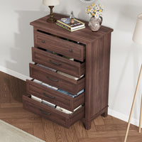 Garvee Commode à 5 tiroirs, en noyer, pour chambre et salon, grande taille, style rustique moderne, en MDF, imperméable et anti-basculement