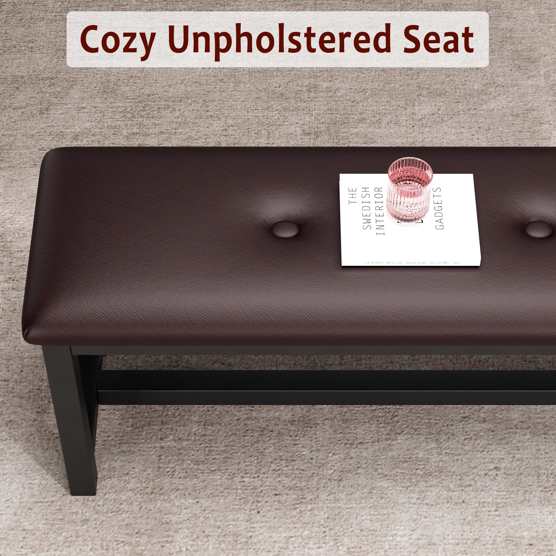 Ensemble table et chaises extensibles Garvee pour 4 à 6 personnes avec protections d'angle et banquettes rembourrées, structure en MDF, piètement en H robuste, gain de place, idéal pour les petites pièces, noir