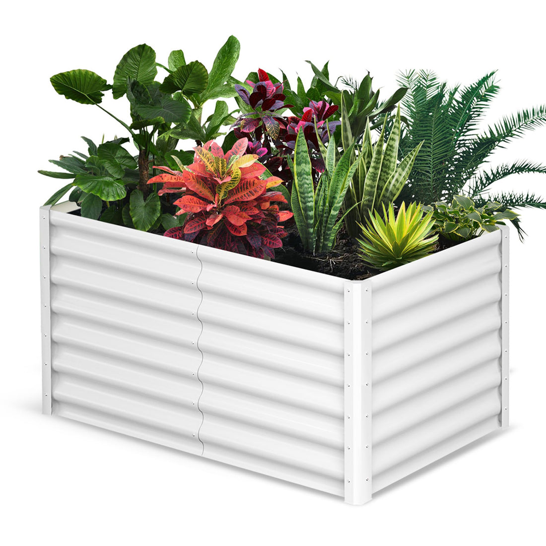 Potager surélevé Garvee, en métal, 180 x 90 x 60 cm, blanc - Antirouille, perméable à l'eau, revêtement en poudre, montage sans outil - Idéal pour les légumes et les fleurs