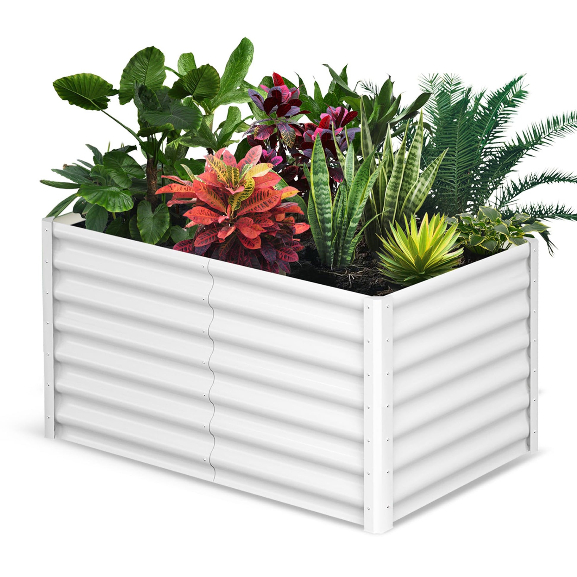 Potager surélevé Garvee, en métal, 180 x 90 x 60 cm, blanc - Antirouille, perméable à l'eau, revêtement en poudre, montage sans outil - Idéal pour les légumes et les fleurs