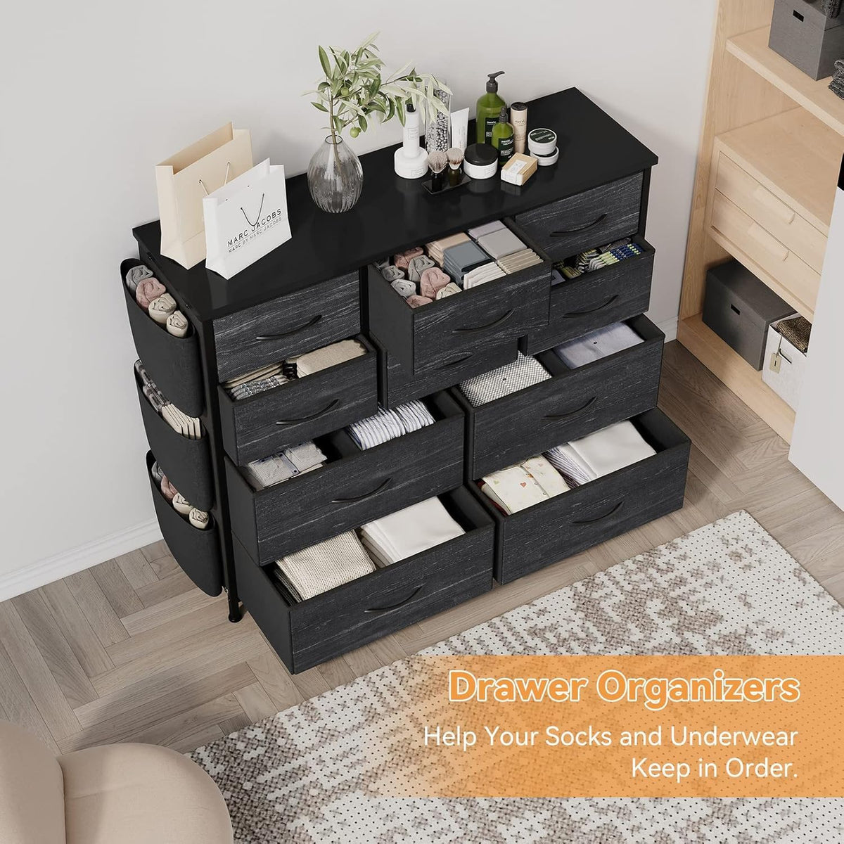 Commode GARVEE en tissu avec poignées, idéale pour les chambres, commode à 10 tiroirs, commode en tissu avec structure en acier robuste pour chambres et salons