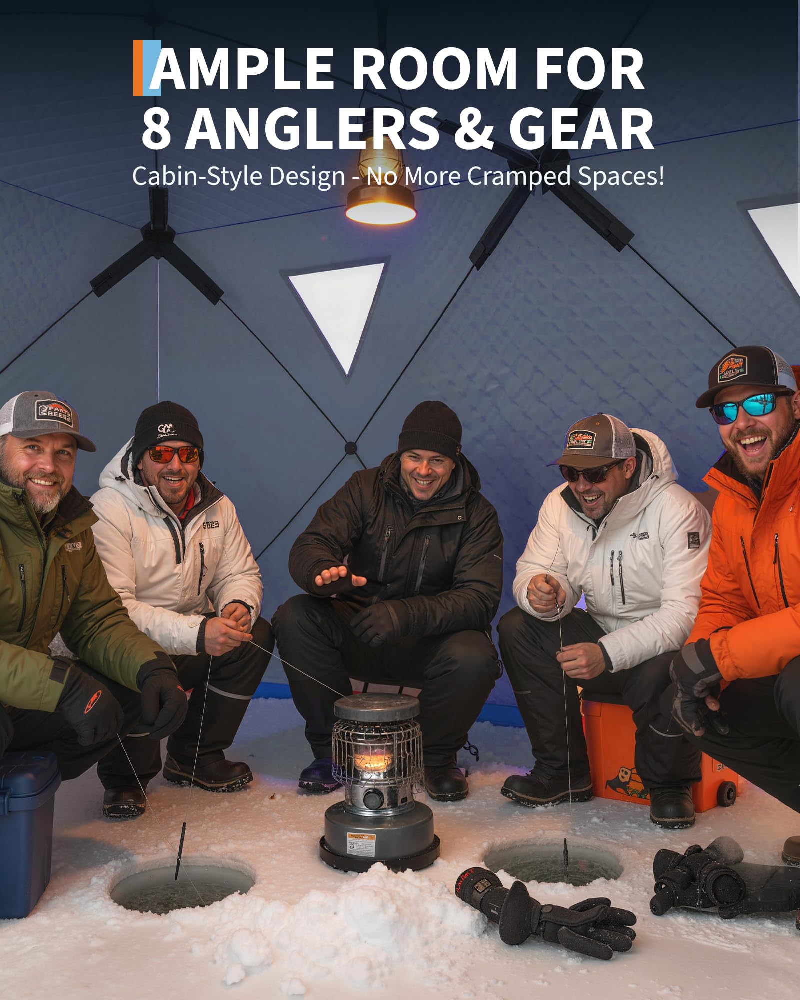 Tente de pêche sur glace Garvee Pop-Up, tissu Oxford 210D, isolée, coupe-vent, pour 6 à 8 personnes, pêche hivernale, avec ancres et cordes