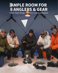 Tente de pêche sur glace Garvee Pop-Up, tissu Oxford 210D, isolée, coupe-vent, pour 6 à 8 personnes, pêche hivernale, avec ancres et cordes