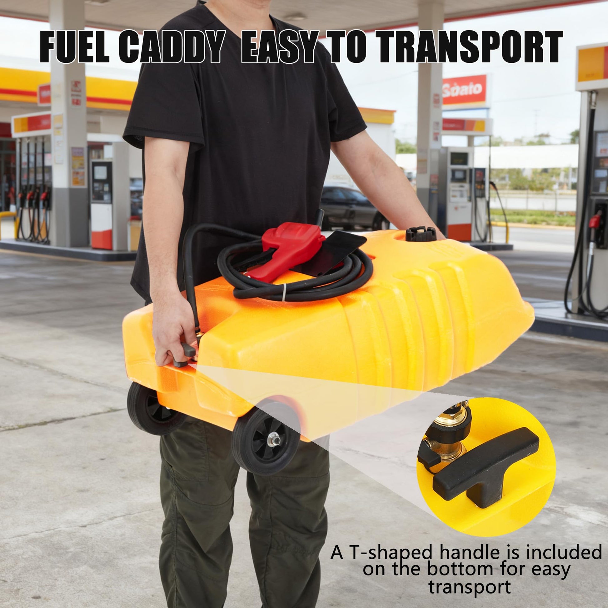 Réservoir de carburant Garvee de 14 gallons avec pompe à siphon manuelle et tuyau en polyéthylène de 10 pieds avec roues pour voiture, VTT, bateau, tondeuse à gazon