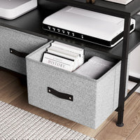 Garvee Meuble TV 99 cm pour téléviseurs jusqu'à 127 cm avec 2 tiroirs en tissu et une étagère ouverte, pour salon et chambre, structure en métal noir, plateau en bois, pieds réglables