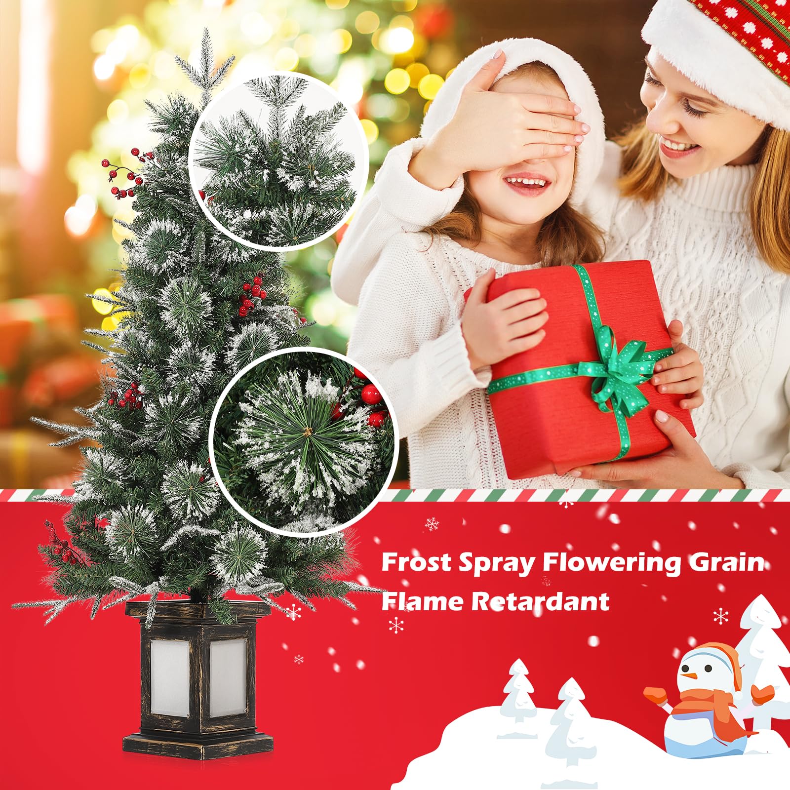 Sapin de Noël artificiel Garvee, 1 pièce – 120 cm, 150 LED (blanc chaud et multicolore), 8 modes d'éclairage, base transparente, fibre optique