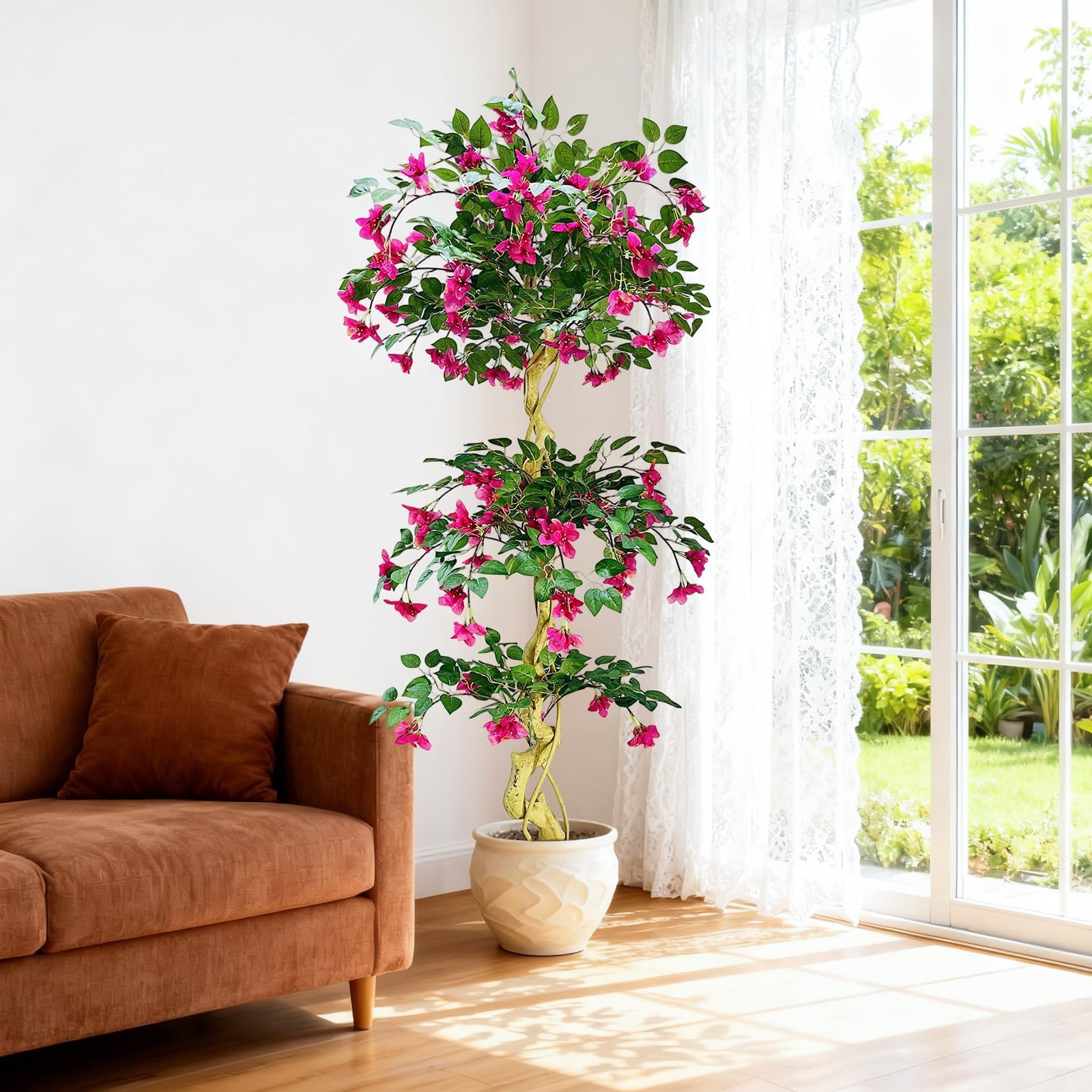 Bougainvillier artificiel rose Garvee de 1,8 m, réaliste et facile d'entretien, en soie, pour une utilisation intérieure et extérieure, léger et polyvalent