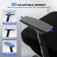 Chaise de bureau ergonomique Garvee en maille avec repose-pieds et soutien lombaire réglables, idéale pour le bureau et le gaming. Structure en métal, noire, réglable.