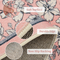 Tapis de salon lavable Garvee, motif floral vintage, poils courts, antidérapant, doux, grand format 160 x 230 cm, rose
