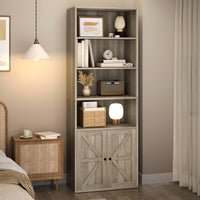 Garvee bibliothèque avec portes, style industriel, 6 étagères, design campagnard, bois, profondeur 30 cm, blanche, pour salon, bureau, chambre