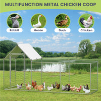 Poulailler Garvee grand format en métal avec protection UV et imperméabilité, structure en acier robuste, verrouillage sécurisé, revêtement PVC pour poules et lapins d'extérieur, gris.