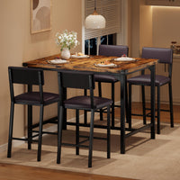Ensemble table et chaises Garvee pour 4 personnes avec repose-pieds et protections d'angle, hauteur comptoir, tabourets de bar rembourrés, bois et métal, compact, pour cuisine et appartement, multicolore